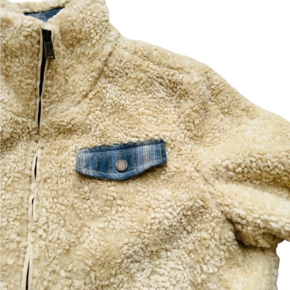 Pendleton Ladies Fuzzy Full Zip Plaid Accent Lined Cozy Jacket Sz L Beige - Picture 5 of 7